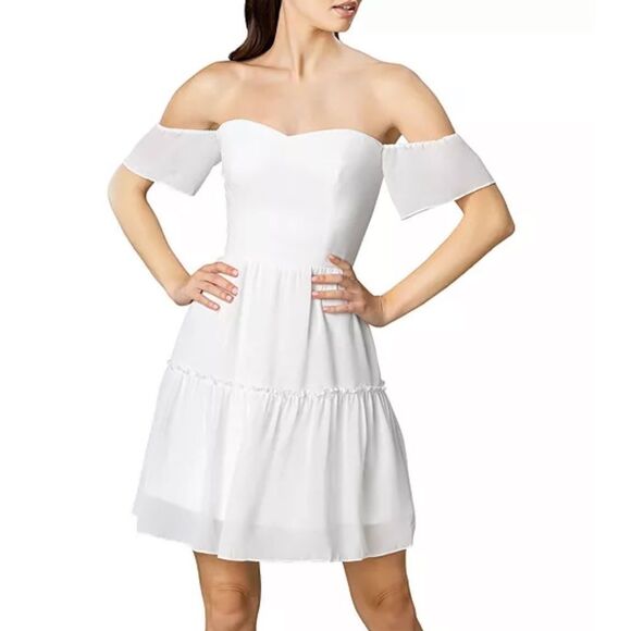 Dress the Population Justitia Off-the-Shoulder Fit And Flare Dress - Picture 1 of 6